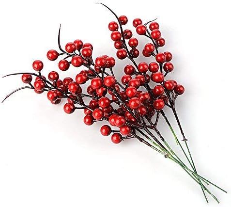 Artificial Red Berries, 10.24 Inch Artificial Berry Stems Holly Christmas Berries for Festival Ho... | Amazon (US)