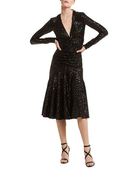 Michael Kors Collection Ruched Sequin Midi Dress | Neiman Marcus