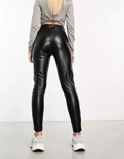 Threadbare faux leather panelled leggings in black | ASOS (Global)