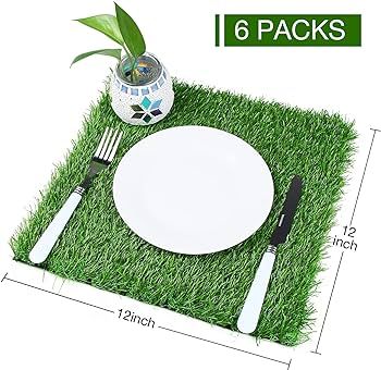 XLX TURF 6 Pack Artificial Grass Square Mats, 12"x12" Green Fake Grass Turf Tiles Table Decor Pla... | Amazon (US)