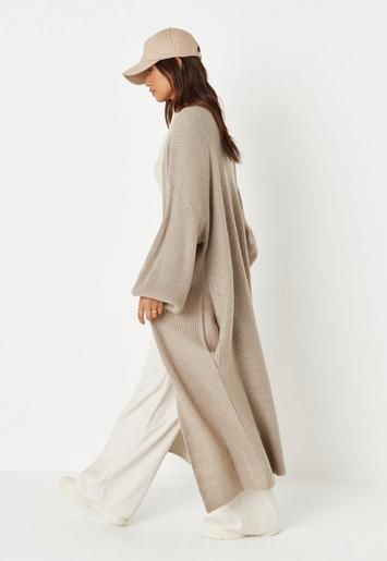 Missguided - Recycled Khaki Balloon Sleeve Maxi Cardigan | Missguided (UK & IE)