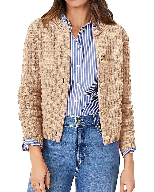 PRETTYGARDEN Women's Knit Cardigan Sweaters Casual Long Sleeve Open Front Button Down Trendy Jack... | Amazon (US)