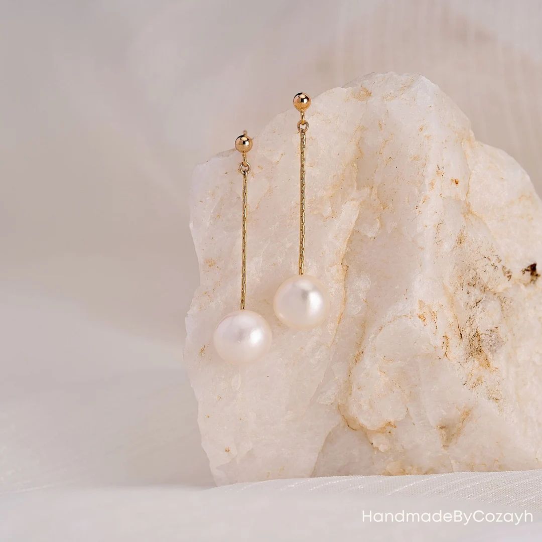 Fresh Water Pearl Drop Earring, Minimalist Pearl Dangle Earrings, Natural Simple Bridal Earrings ... | Etsy (US)