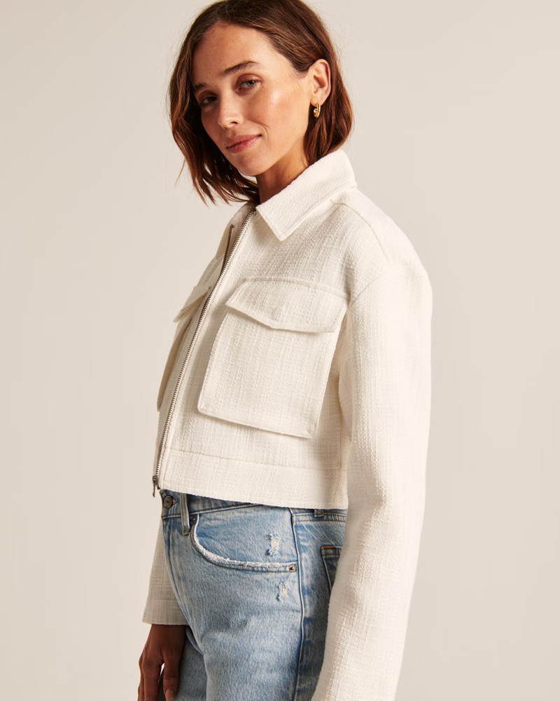 Women's Cropped Tweed Shirt Jacket | Women's Coats & Jackets | Abercrombie.com | Abercrombie & Fitch (US)
