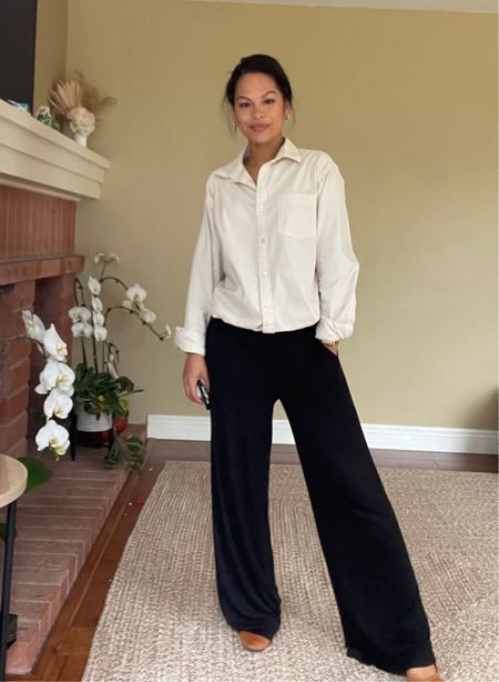 Comfy casual in wide leg pants (that are actually lounge pants) and an oversized button up (men’s size small)

#LTKworkwear