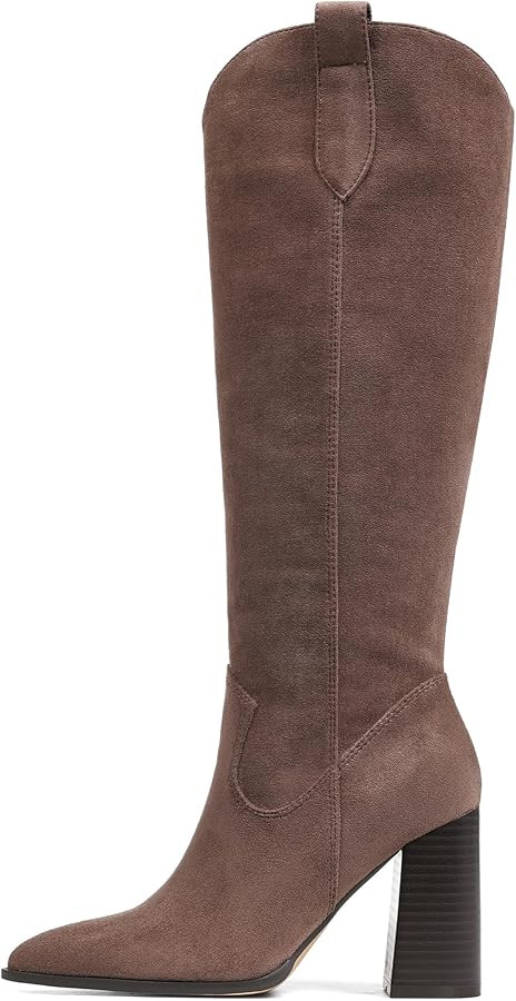 MeiLuSi Knee High Suede Boots Fall Boots for Women 2025 Pointed Toe Fall Shoes Chunky High Heel T... | Amazon (US)