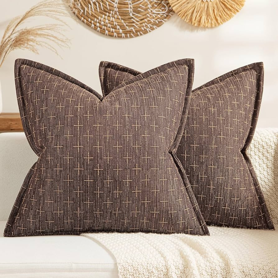 MIULEE Decorative Burlap Linen Throw Pillows Covers 24x24 Inch Dark Coffee Vintage Euro Pillow Co... | Amazon (US)