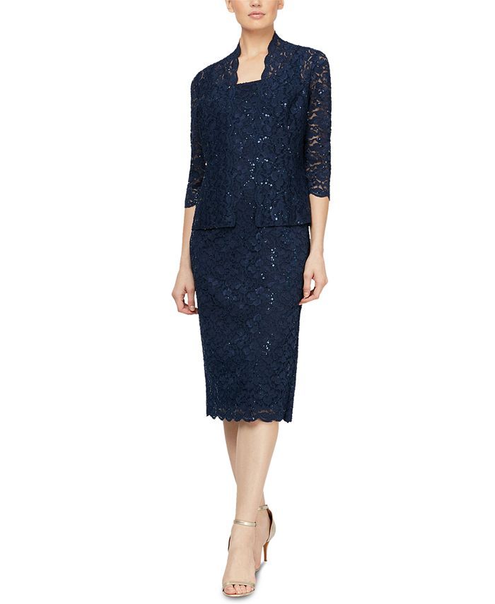 SL Fashions 2-Pc. Lace Jacket & Midi Dress Set & Reviews - Dresses - Women - Macy's | Macys (US)