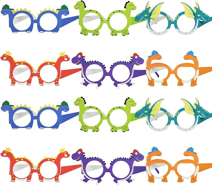 12 Pack Dinosaur Glasses for Dinosaur Birthday Party Favors Funny Paper Dinosaur Sunglasses for K... | Amazon (US)