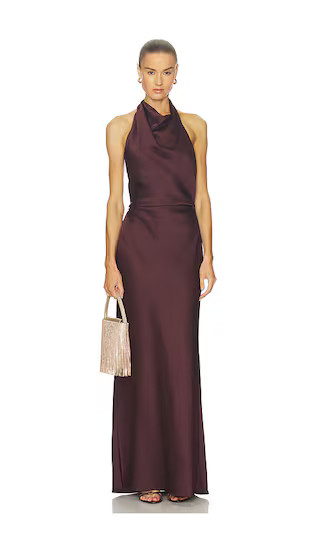 Reannon Draped Gown in Mahogany | Revolve Clothing (Global)