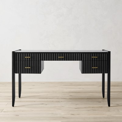Lewis Desk, 55, Ebony, Antique Brass | Williams-Sonoma