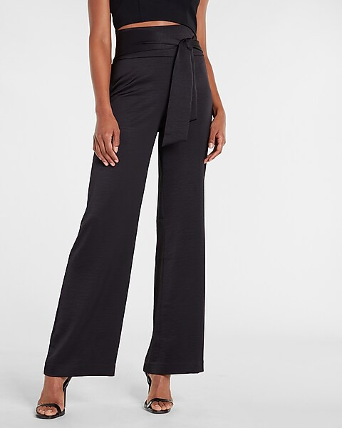 Super High Waisted Satin Tie Waist Trouser Pant | Express