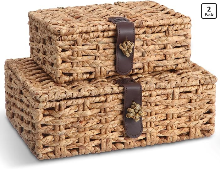 Novabright 2 Pcs Seagrass Storage Basket Box with Lid Decorative Box Storage Basket with Lid Rect... | Amazon (US)