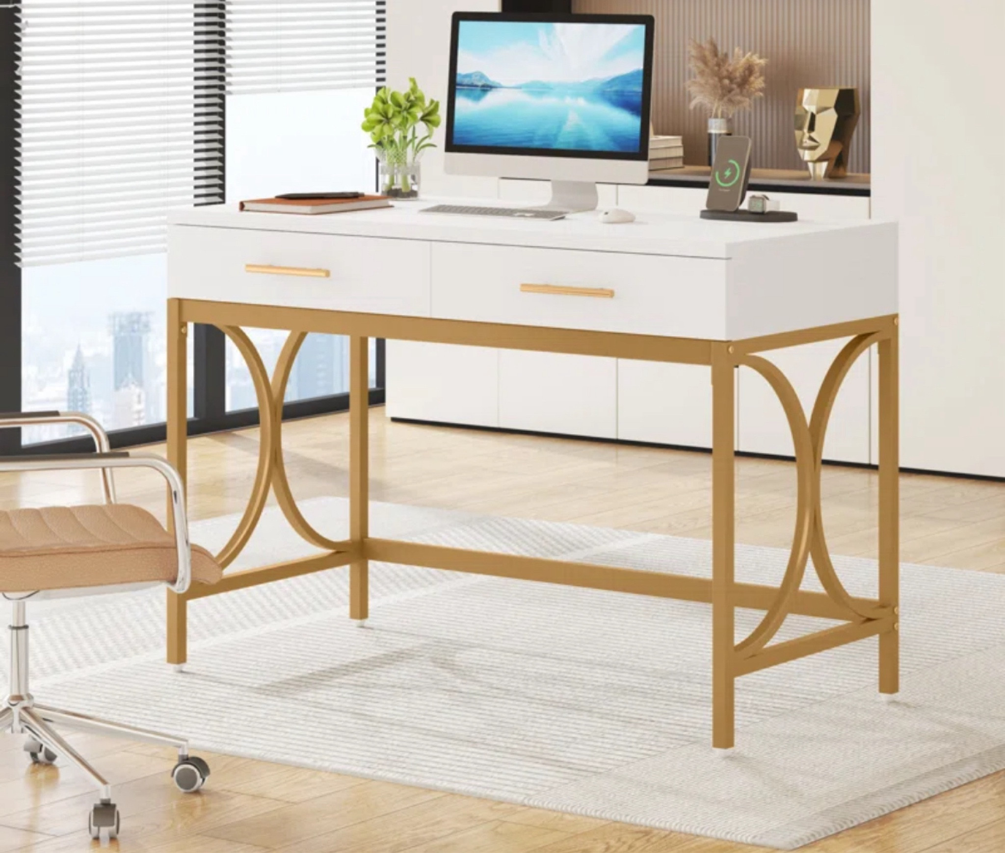 Gold computer desk 

#LTKHome