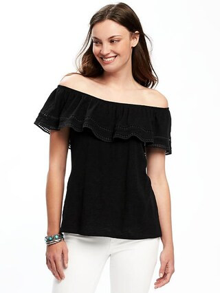 Old Navy Off The Shoulder Swing Top For Women Size L Tall - Black | Old Navy US
