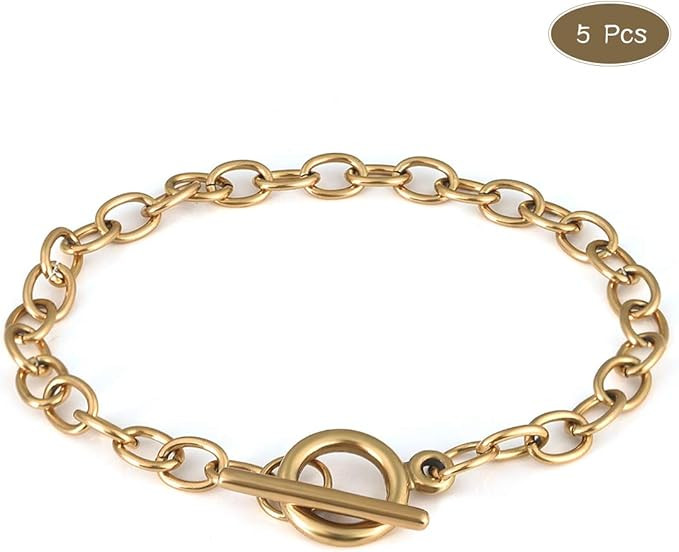 OBSEDE 5Pcs Golden Chain Bracelets Stainless Steel Link Bracelet Connectors with OT Toggle Clasps... | Amazon (US)