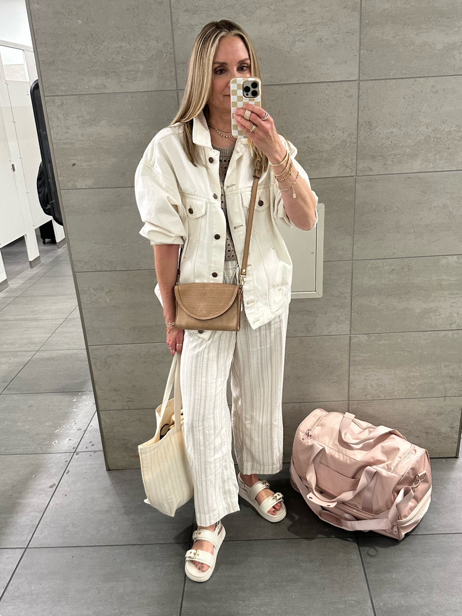 Travel ootd! Oversized denim jacket, linen pants, strap sandals. Airport outfit, summer outfit 

#LTKFindsUnder50 #LTKTravel #LTKOver40