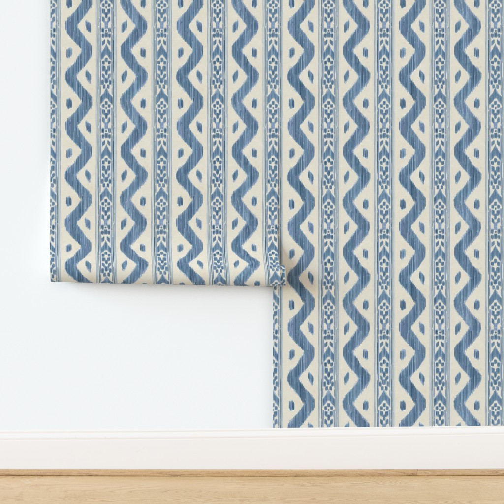 Wallpaper in Mariah Ikat Blue Large 18" | Spoonflower