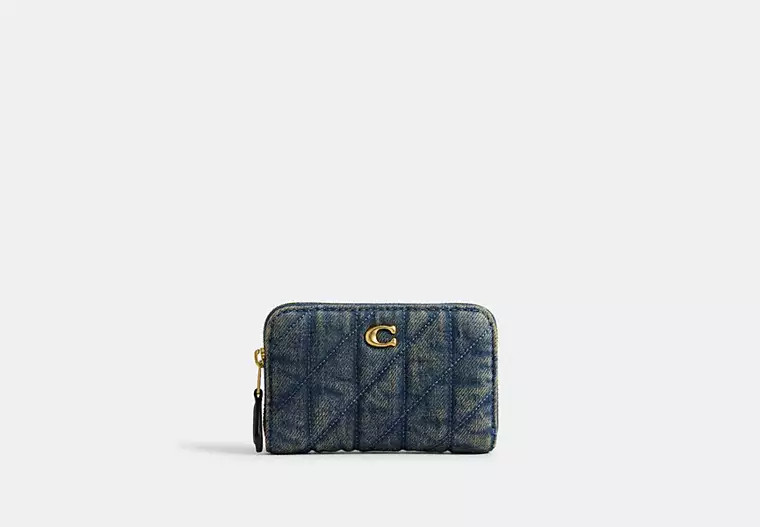 Essential Small Zip Around Card Case In Regenerative Cotton Denim With Quilting | Coach (US)
