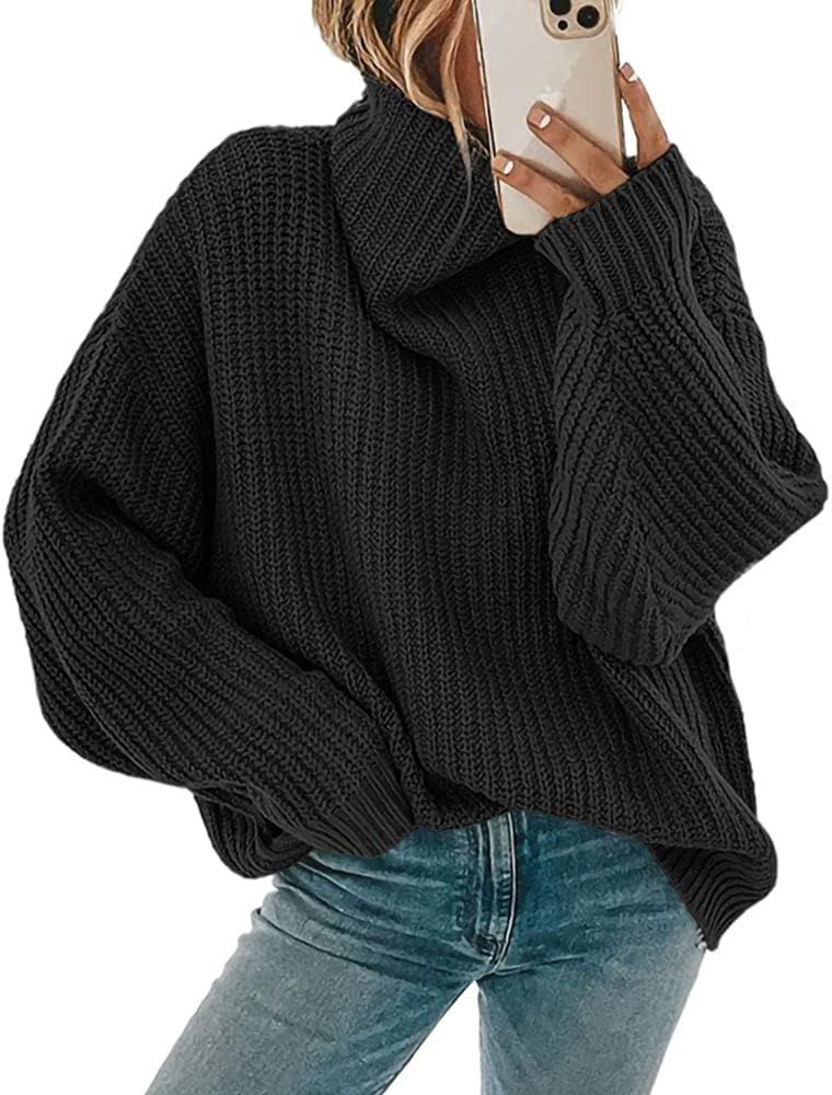 Apbondy Womens Turtleneck Oversized Sweaters Batwing Long Sleeve Knit Casual Loose Pullover Sweater  | Amazon (US)
