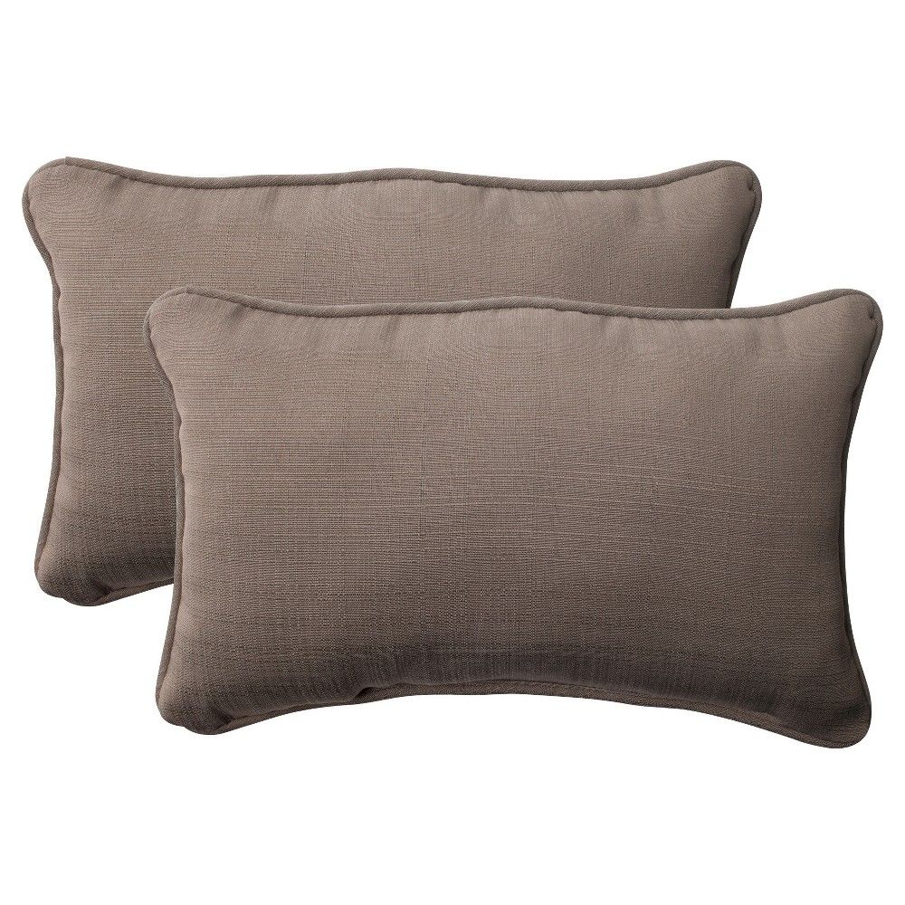 2 Piece Outdoor Lumbar Toss Pillow Set - Taupe Forsyth Solid - Pillow Perfect | Target