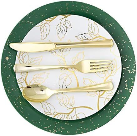 Trendables 100 Pack Disposable Dinnerware & Cutlery Combo - Holiday Design Plastic Plates Set Includ | Amazon (US)