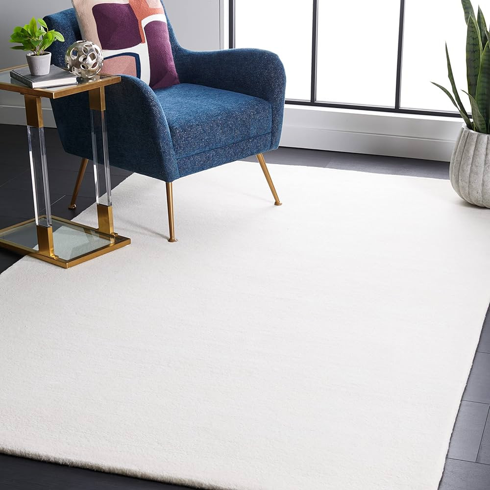 SAFAVIEH Fifth Avenue Collection Area Rug - 8' x 10', Ivory, Handmade Modern Solid Wool, Ideal fo... | Amazon (US)