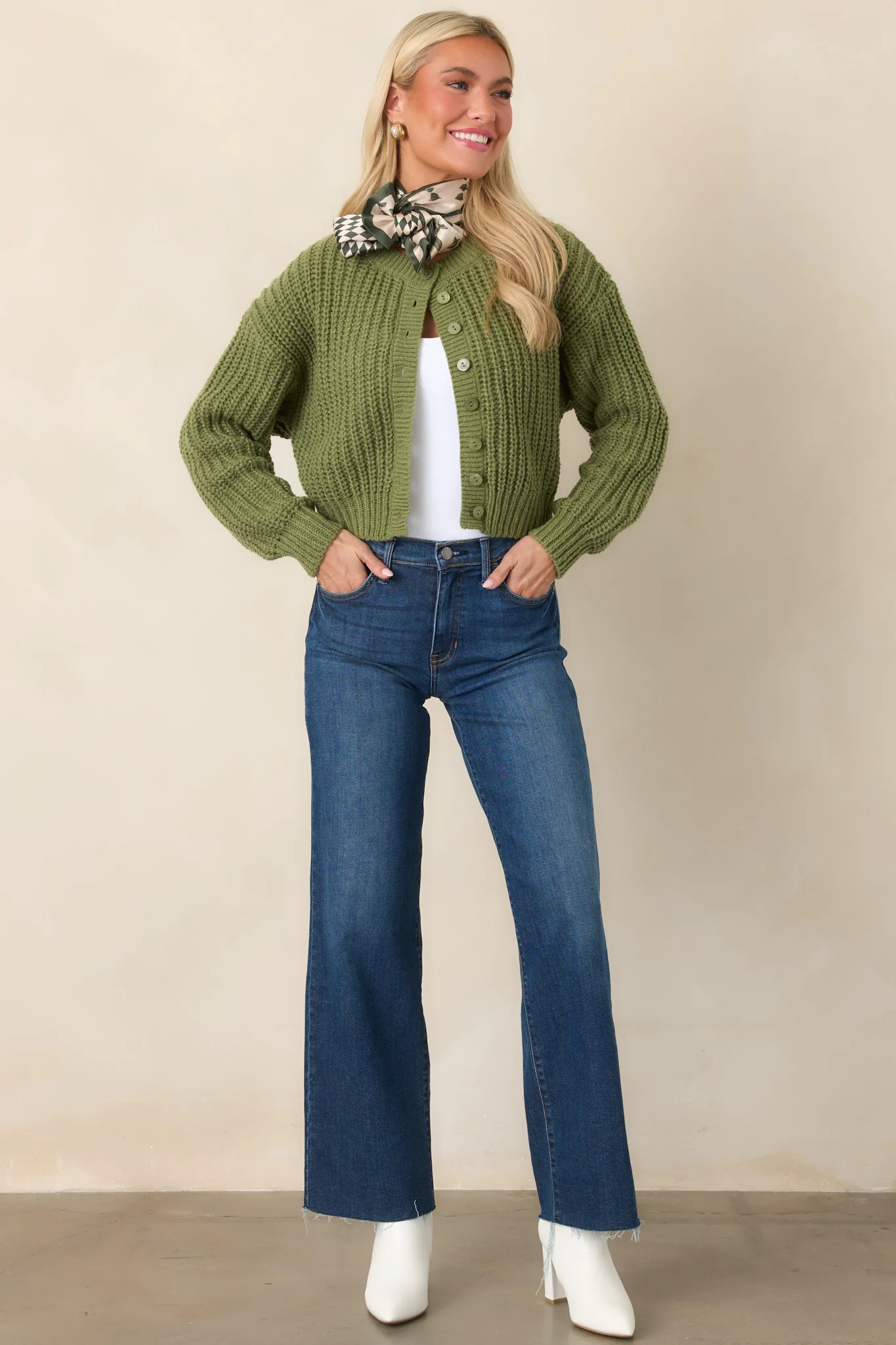 MINKPINK Eden Green Cable Knit Cropped Cardigan | Red Dress