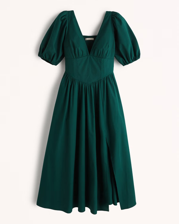 Puff Sleeve Corset Midi Dress | Abercrombie & Fitch (US)