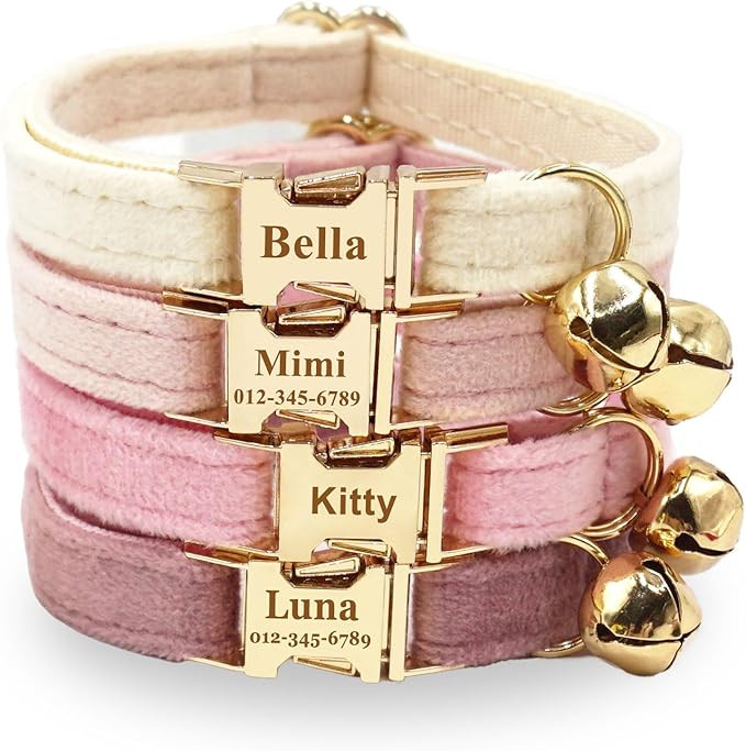 Personalized Colorful Velvet Cat Collar, Optional Bowtie, Custom Engraved Collar for Small Large ... | Amazon (US)
