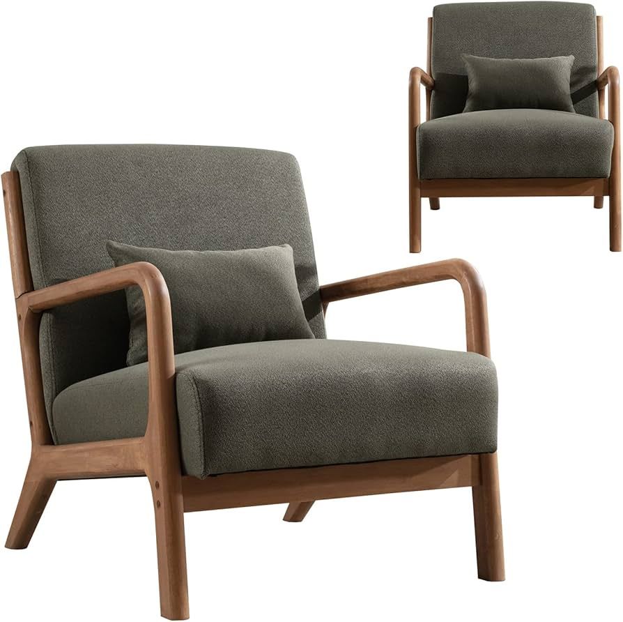 INZOY Mid-Century Modern Accent Chair Set of 2, Upholstered Living, Green Room Chairs with Waist ... | Amazon (US)