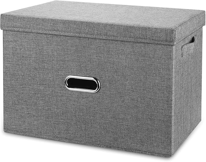 Large Linen Collapsible Storage Bins with Removable Lids and Handles, Washable Storage Box Contai... | Amazon (US)