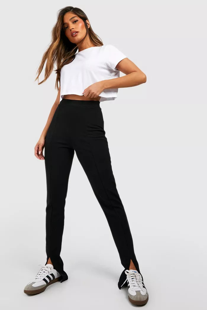 Basic Jersey Split Front Slim Fit Trousers | Boohoo.com (US & CA)