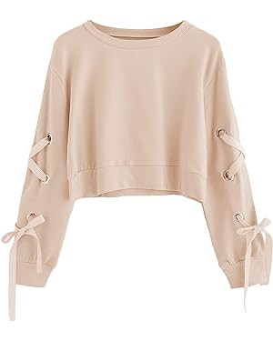 SweatyRocks Women's Casual Lace Up Long Sleeve Pullover Crop Top Sweatshirt | Amazon (US)