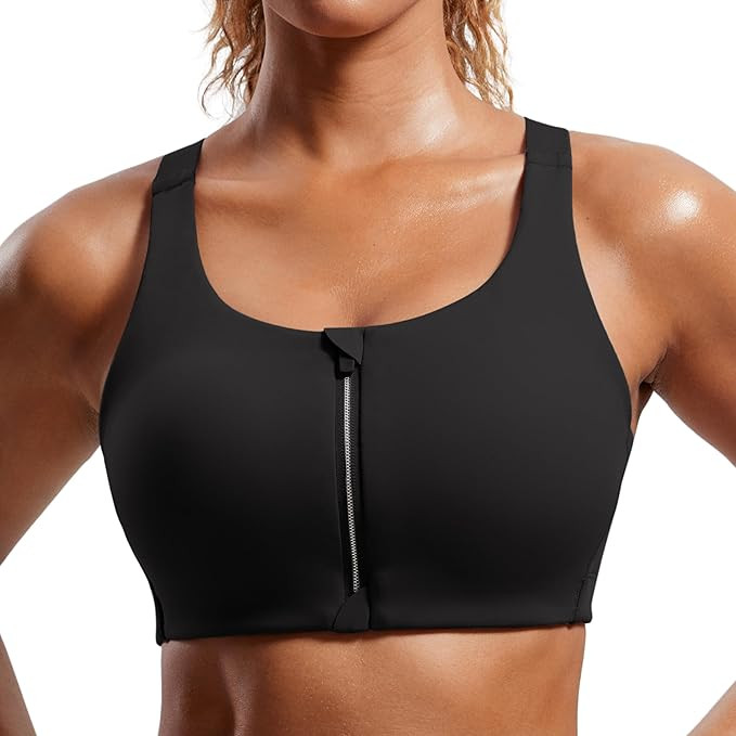 CRZ YOGA Womens Zip Front High Impact Sports Bra - Molded Cup Adjustable Convertible Straps Wirel... | Amazon (US)