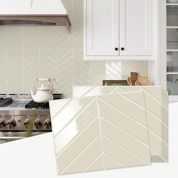 STICKGOO 10 Sheets Thicker Herringbone Peel and Stick Backsplash, 12.6”×9.7” Stick on Wall T... | Amazon (US)