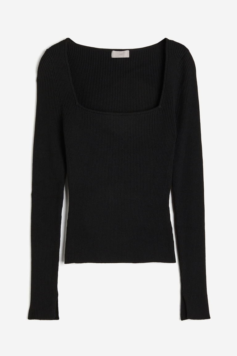 H & M - Square-neck Rib-knit Top - Black | H&M (US + CA)