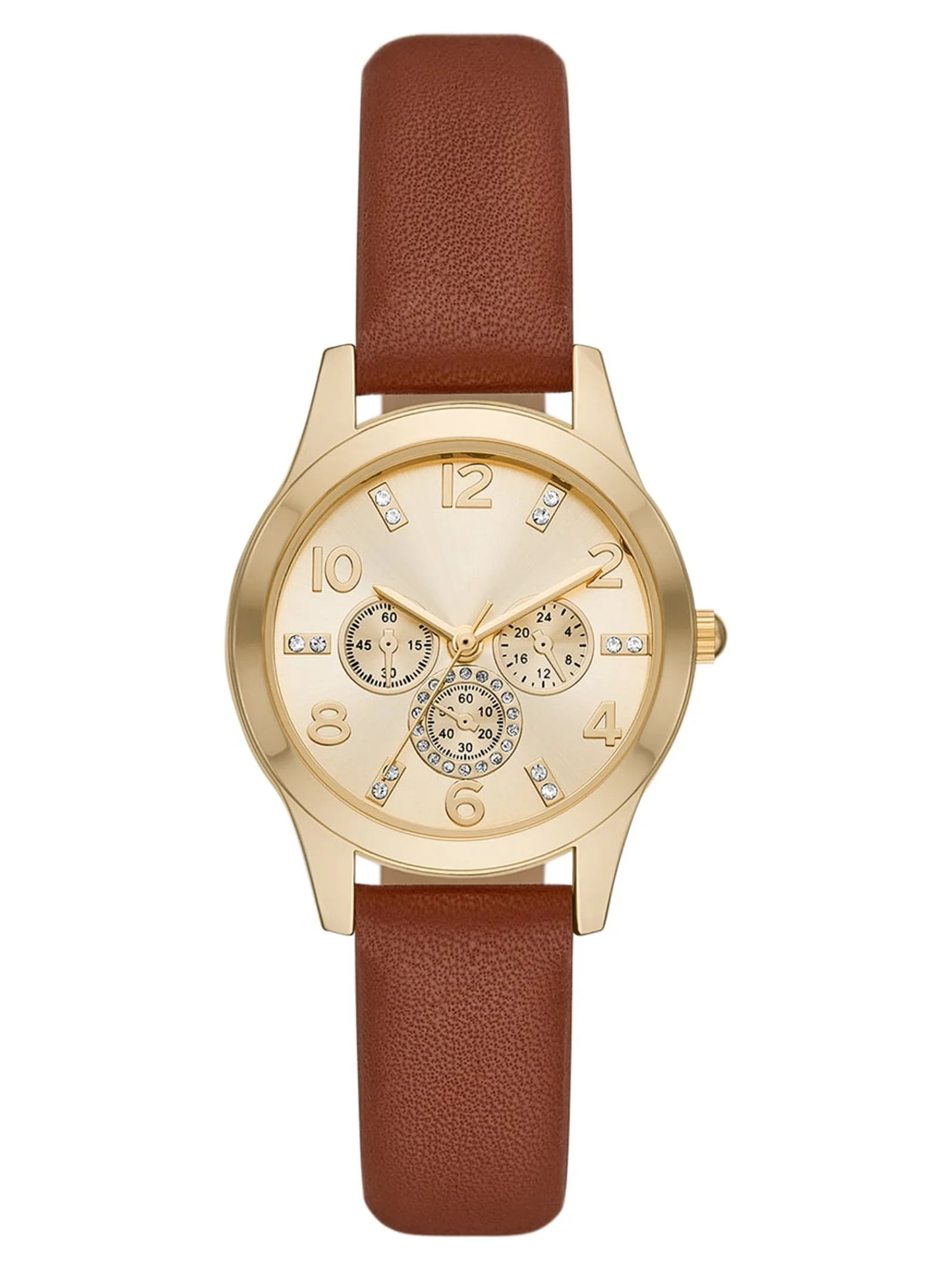 Time and Tru Women's Analog Wristwatch; Gold Tone Round Case, Gold 3-Eye Dial with Crystal Accent... | Walmart (US)