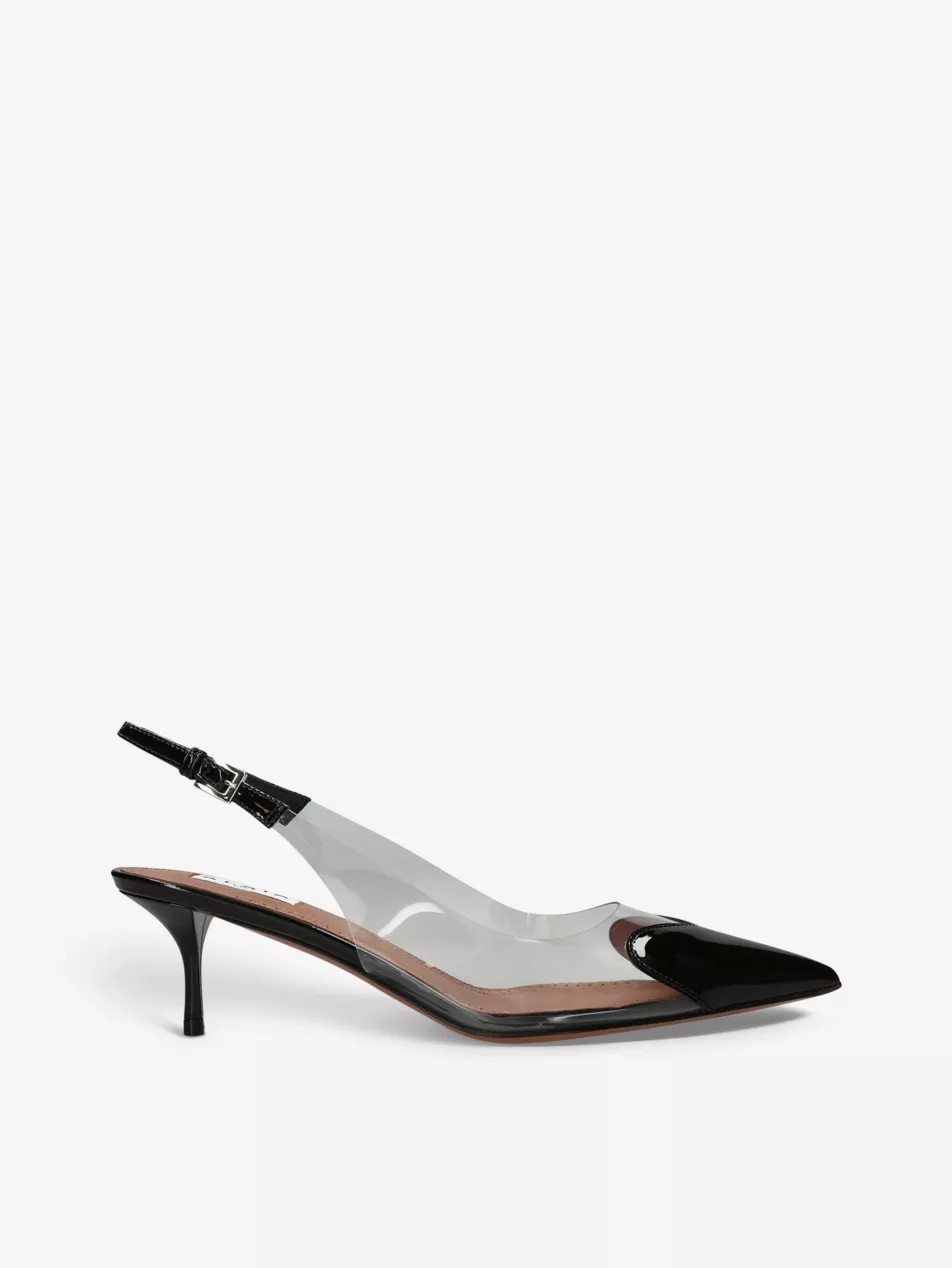 Coeur 55 contrast-panel patent-leather heeled slingbacks | Selfridges