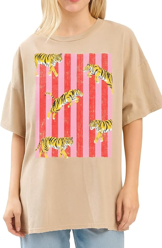 Vintage Tiger Graphic Tee for Women \u2013 Very Oversized Relaxed Boyfriend Fit Streetwear T-Shir... | Amazon (US)