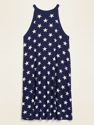 High-Neck Star-Print Sleeveless Jersey-Knit Swing Dress for Women | Old Navy (US)