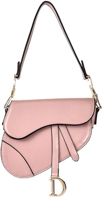 Saddle Bag Vintage Crossbody Bags for Women Satchel Handbags PU leather -pink | Amazon (US)
