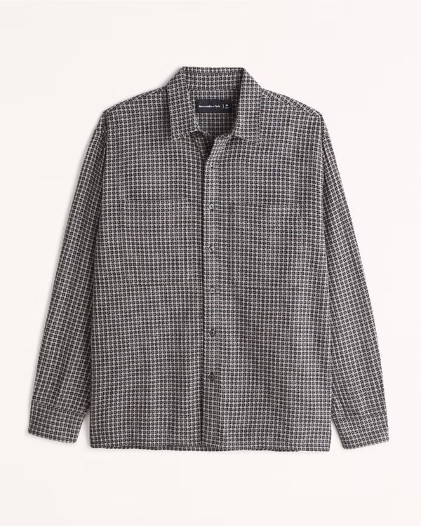 Long-Sleeve Waffle Button-Up Shirt | Abercrombie & Fitch (US)