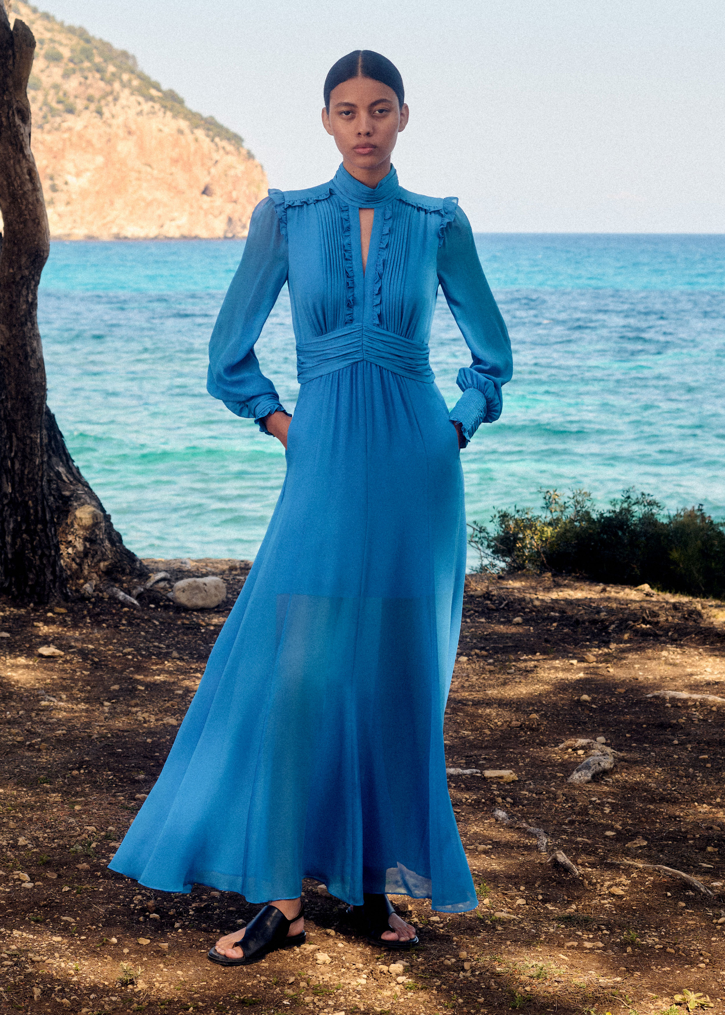 Women's Blue Silk Ultra Feminine Full-Length Dress | ME+EM | ME+EM US