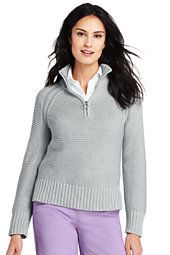 Women's Petite Drifter Half-zip Mock Neck Sweater-Classic Gray Heather,S | Lands' End (US)