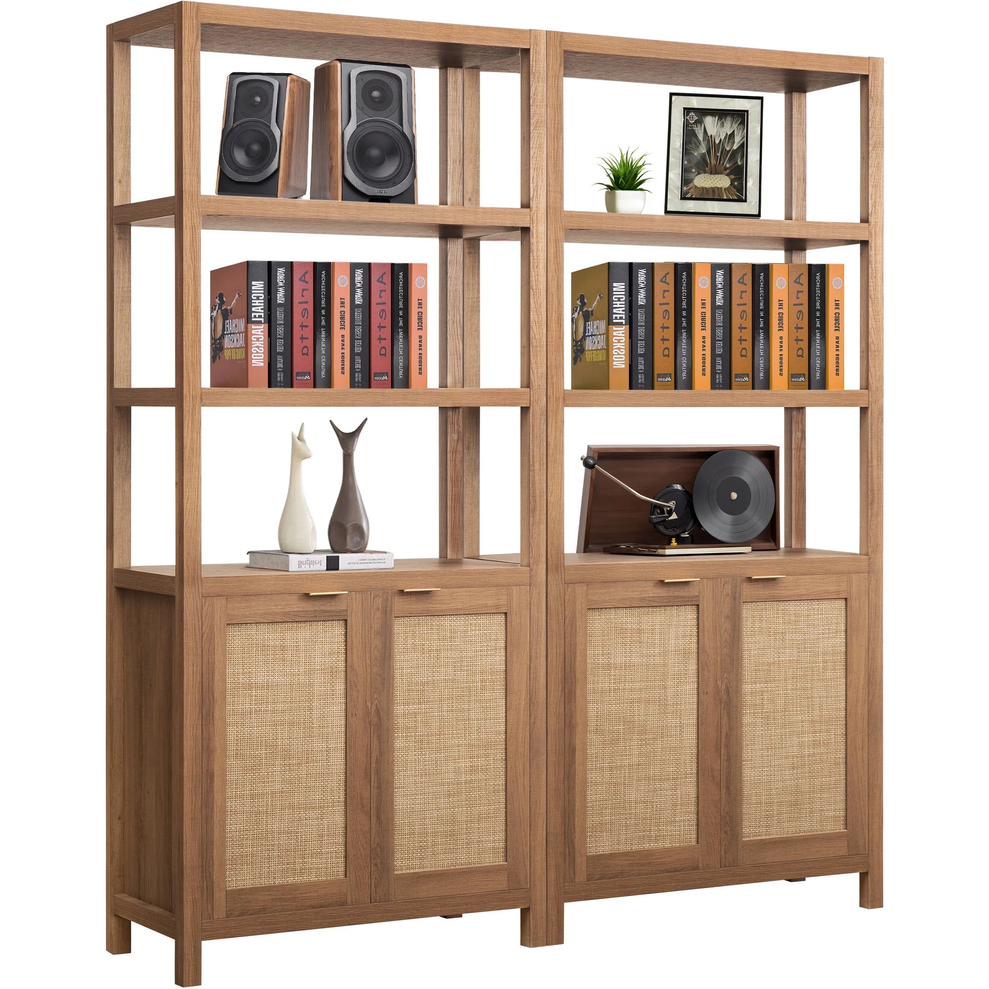 SICOTAS 5 Tier Bookshelf Set of 2, Modern Farmhouse Accent 5 Shelf Bookcase with Doors Library St... | Walmart (US)
