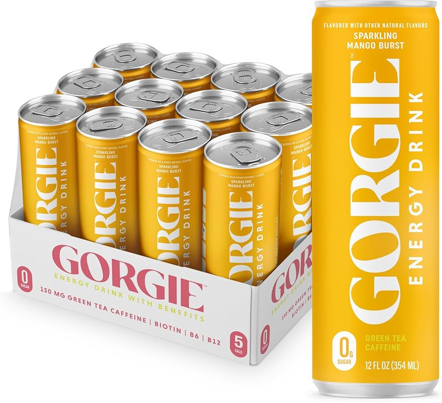 GORGIE Sugar Free Natural Energy Drinks, Sparkling Mango Tango (12 Pack) - Healthy Energy Drinks ... | Amazon (US)