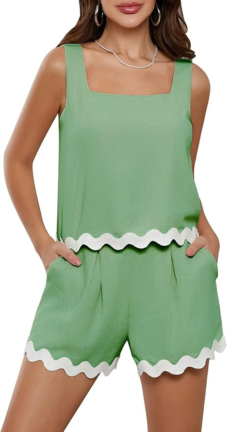 Gplno Women's 2 Piece Lounge Set 2024 Summer Vacation Cropped Tank Top High Waist Shorts Set Slee... | Amazon (US)