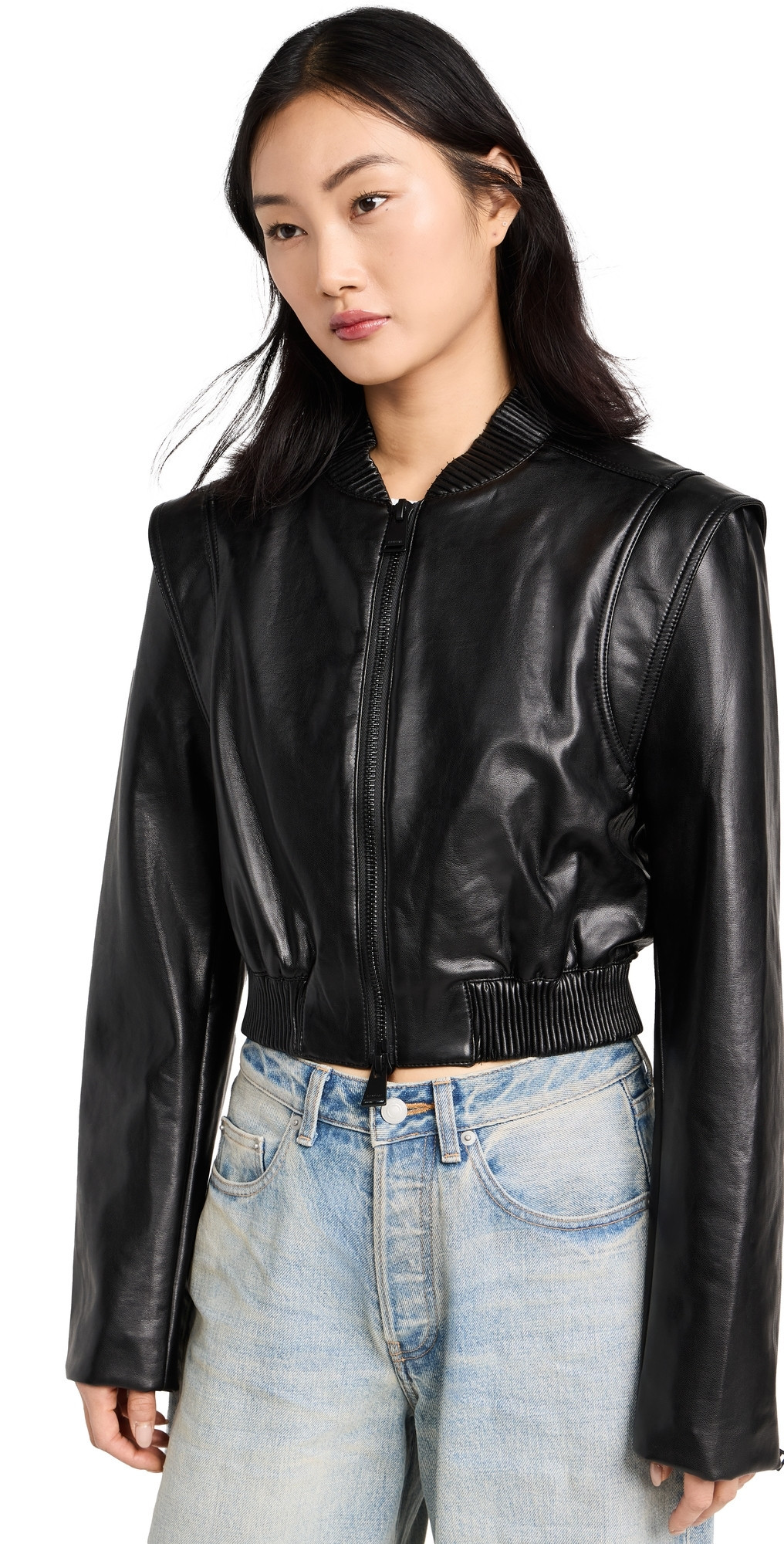 SIMKHAI Doreen Luxe Vegan Leather Boxy Bomber Jacket Black XS | Shopbop