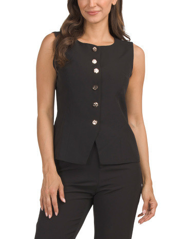 Scoop Neck Vest With Gold Tone Buttons for Women | Polyester/Spandex | Marshalls